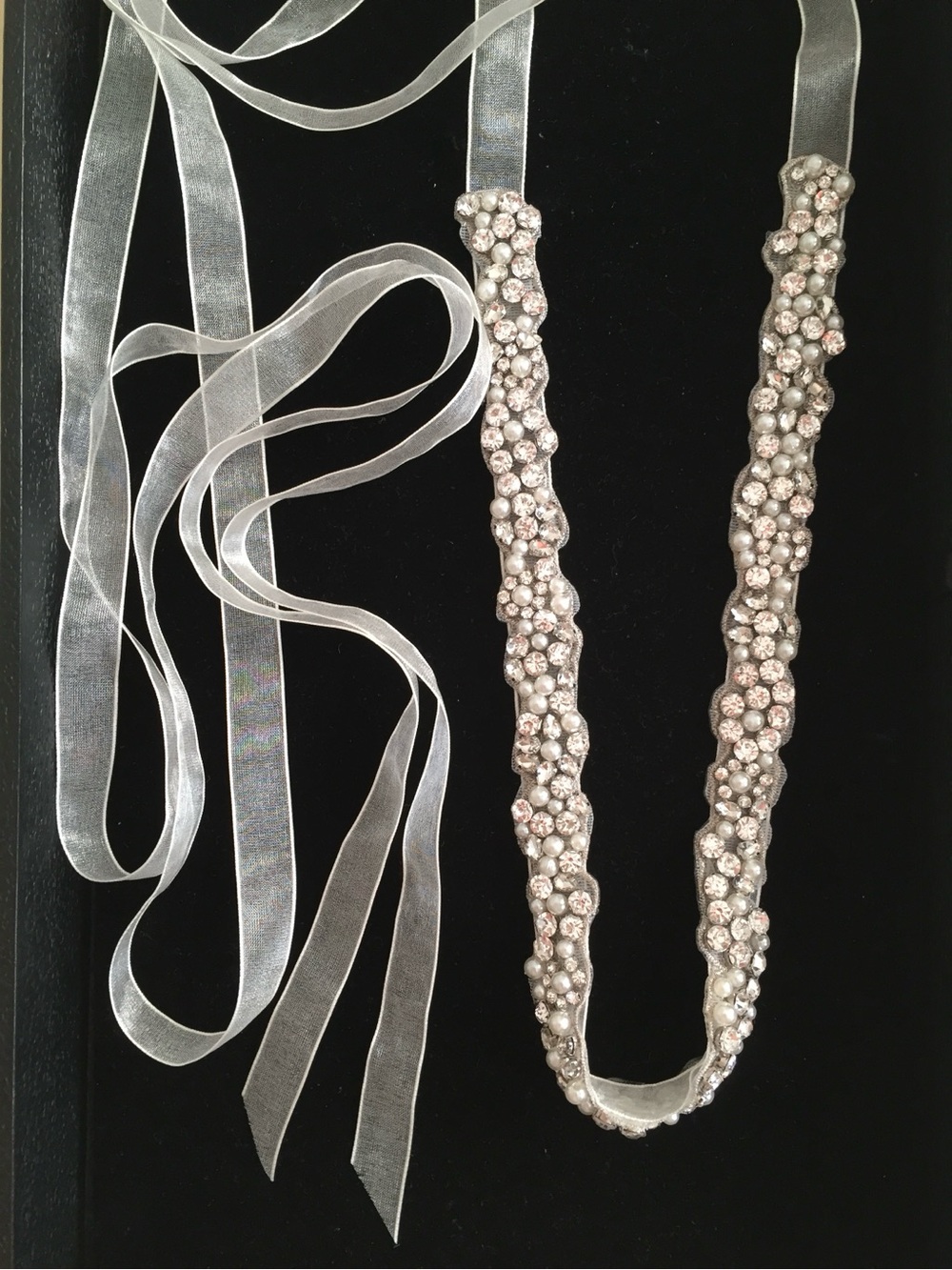 NWOT David's Bridal Pearl Crystal Cluster Sash Ribbon Waist Belt Hoco Bling - Picture 13 of 13